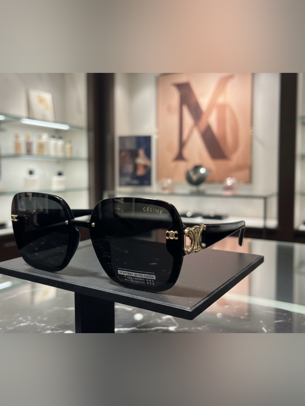 Celine Fashion Savy Black Square Sunglasses with Gold Accent Hardware